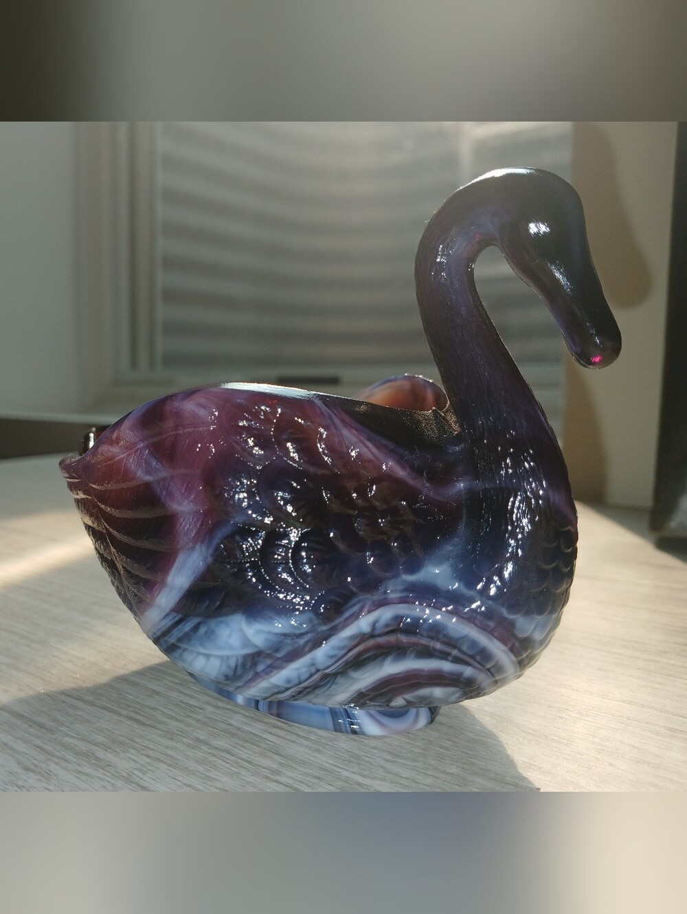 Purple Slag Glass Swan